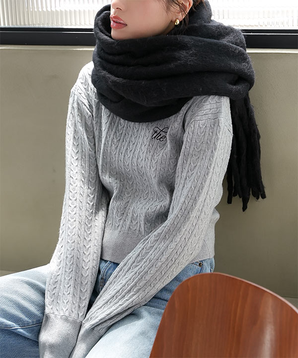 胸元刺繍ケーブルニットトップス [C7191] - レディースファッション