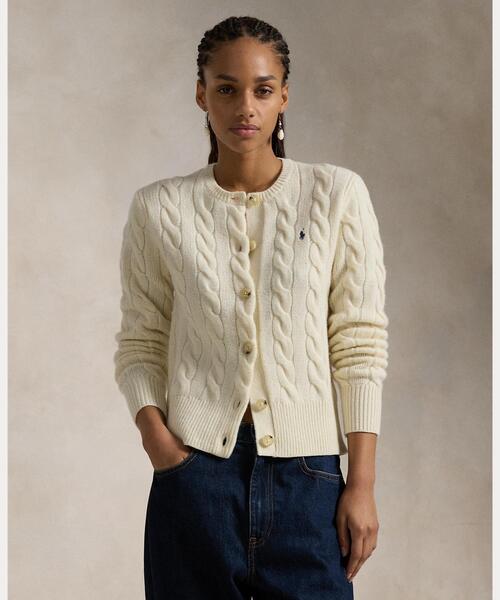 ポロ ラルフローレン ケーブル ニット カーディガン ポニー刺繍 S 水色